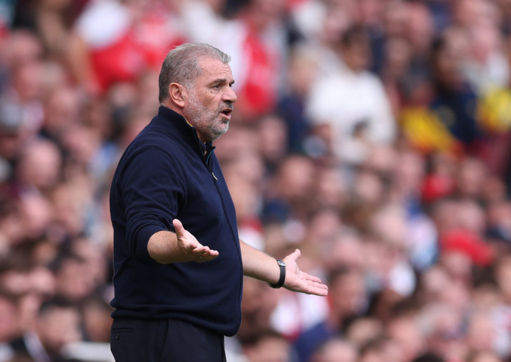 Ange Postecoglou questions a decision during Arsenal vs Nottingham Forest