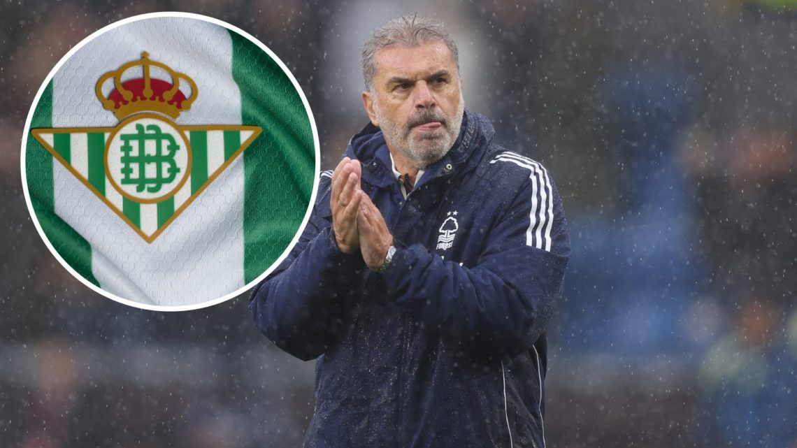Main: Ange Postecoglou applauding Nottingham Forest fans Overlay: Real Betis badge