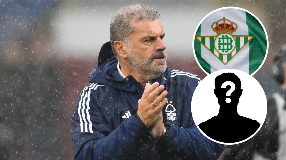Main: Ange Postecoglou applauds Nottingham Forest fans Overlay: Real Betis badge Inset: Mystery player
