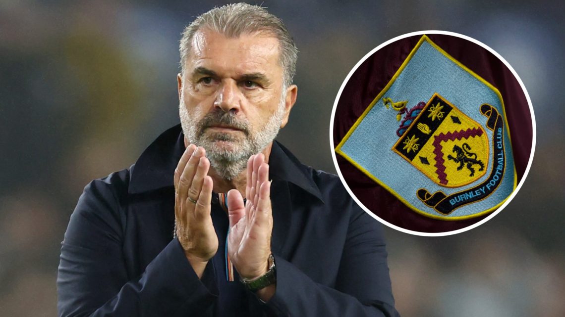 Main: Ange Postecoglou applauding Nottingham Forest supporters Overlay: Burnley crest