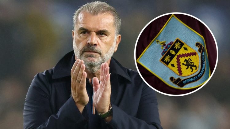 Main: Ange Postecoglou applauding Nottingham Forest supporters Overlay: Burnley crest