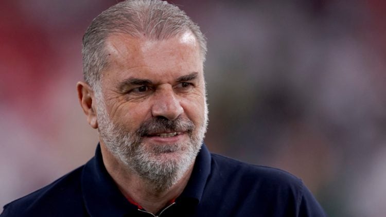 Ange Postecoglou looking on after winning the Europa League with Spurs Overlay: Europa League logo