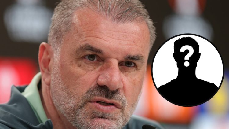Main: Ange Postecoglou looks on during press conference Inset: Mystery player