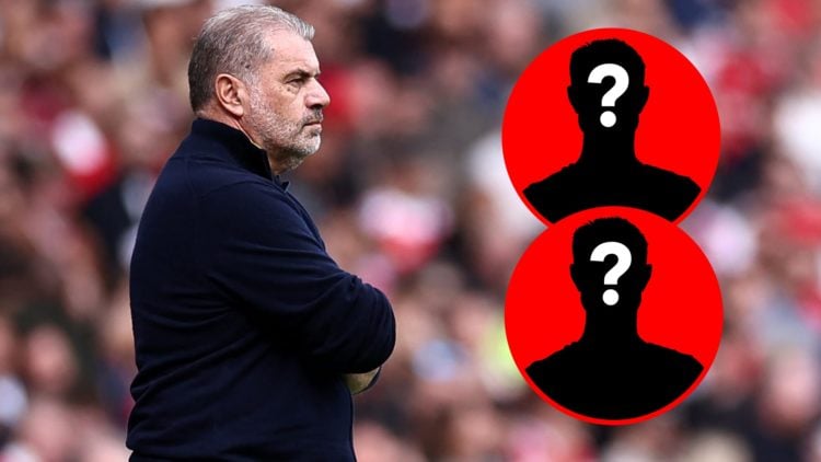 Main: Ange Postecoglou looking on as Nottingham Forest play Inset: Mystery Player Inset: Mystery Player