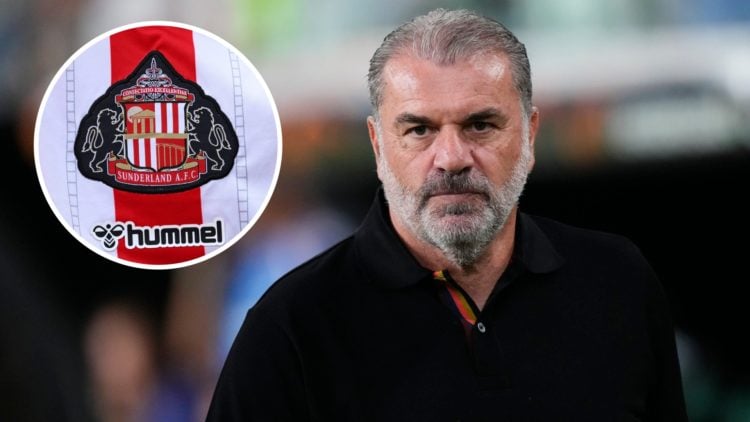 Main: Ange Postecoglou head coach of Nottingham Forest looks on during Europa League match Overlay: Sunderland badge