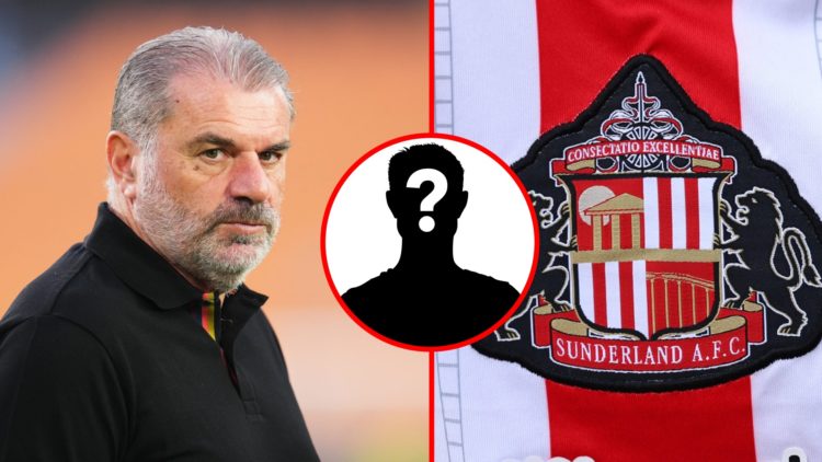 Left: Ange Postecoglou, Manager of Nottingham Forest, inspects the pitch prior to the UEFA Europa League Right: Sunderland crest Inset: Mystery Player