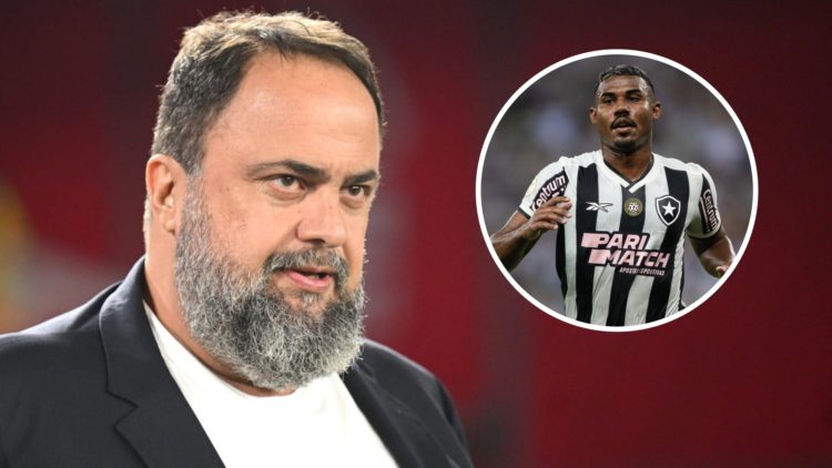 Evangelos Marinakis ahead of Nottingham Forest vs Liverpool. Inset: Cuiabano of Botafogo runs during the match between Botafogo and Criciuma