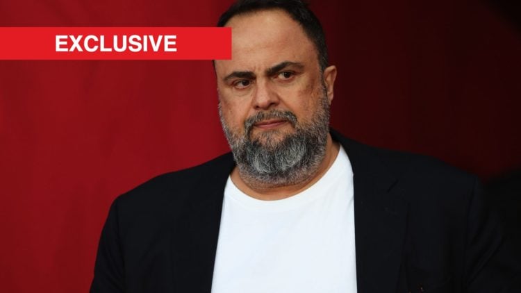 Evangelos Marinakis looks on prior to the Premier League match between Nottingham Forest FC and Manchester United FC