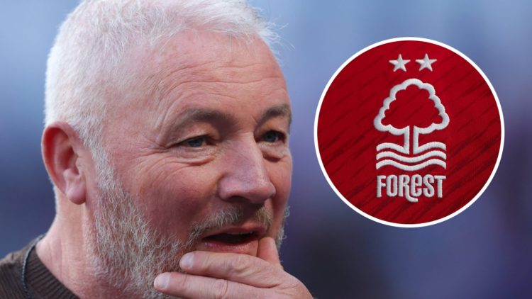 Main: Ally McCoist working as a pundit for TNT Sports Overlay: Nottingham Forest badge