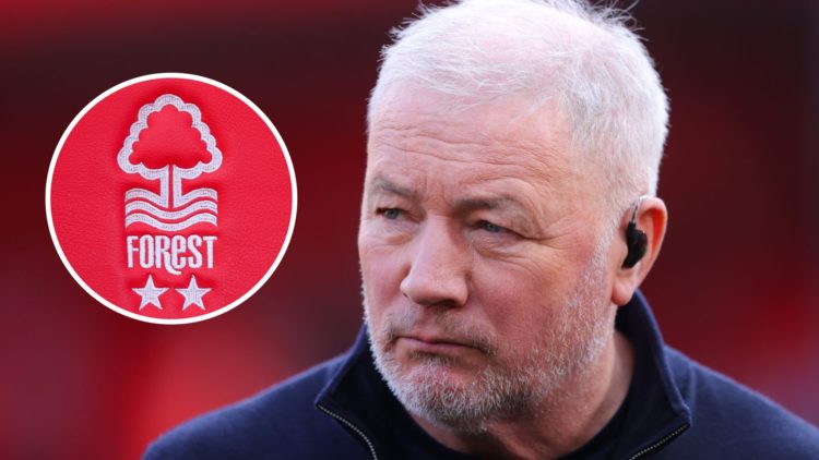 Ally McCoist during Nottingham Forest vs Manchester City. Inset: The Nottingham Forest crest.