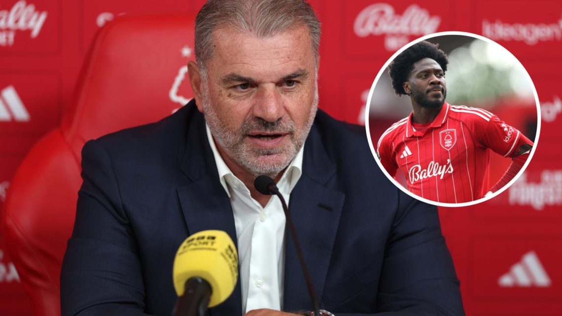 Nottingham Forest manager Ange Postecoglou. Inset of Ola Aina.