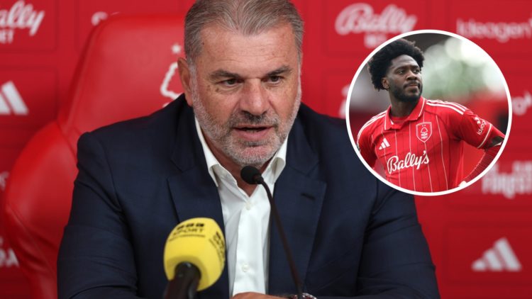 Nottingham Forest manager Ange Postecoglou. Inset of Ola Aina.