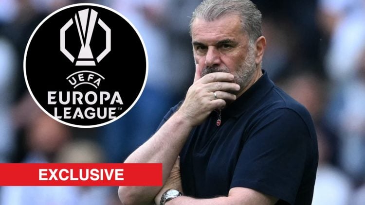 Ange Postecoglou takes charge of Tottenham vs Brighton. Inset: The Europa League logo
