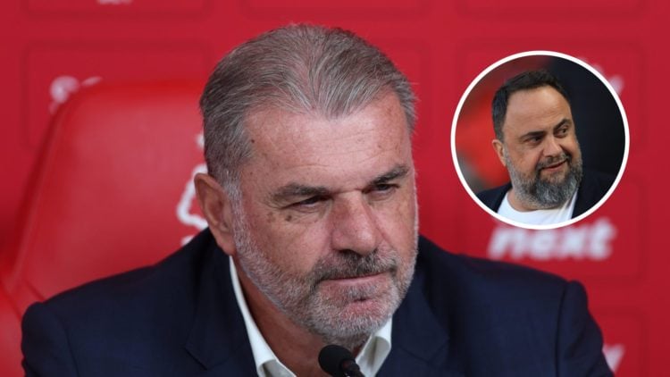 Nottingham Forest manager Ange Postecoglou, Inset of Evangelos Marinakis.