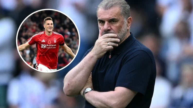 Nottingham Forest manager Ange Postecoglou. Inset of Chris Wood.