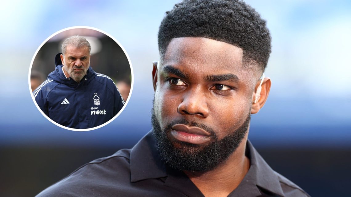 Micah Richards and inset of Nottingham Forest manager Ange Postecoglou.
