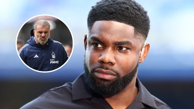 Micah Richards and inset of Nottingham Forest manager Ange Postecoglou.