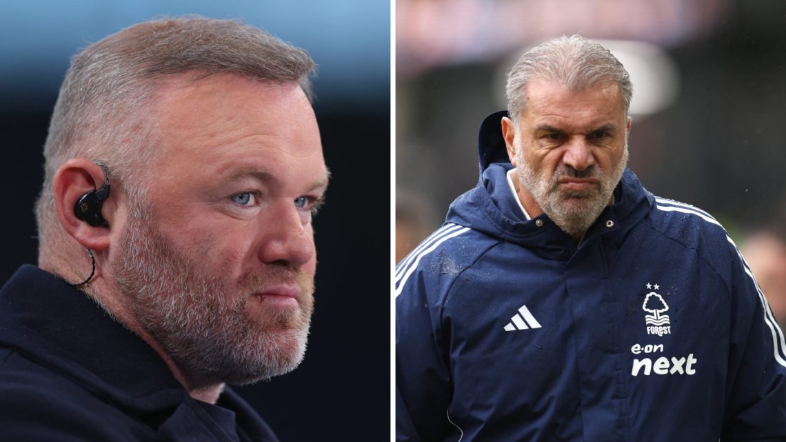 Left: Wayne Rooney working as a TV pundit Right: Ange Postecoglou during Nottingham Forest vs Burnley
