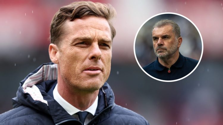 Scott Parker manages Burnley vs Manchester United. Inset: Ange Postecoglou during Tottenham vs Brighton