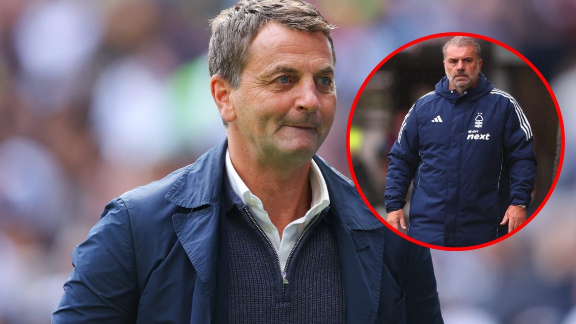 Main: Tim Sherwood looks on while working as a TV pundit Overlay: Ange Postecoglou on the touchline as Nottingham Forest head coach