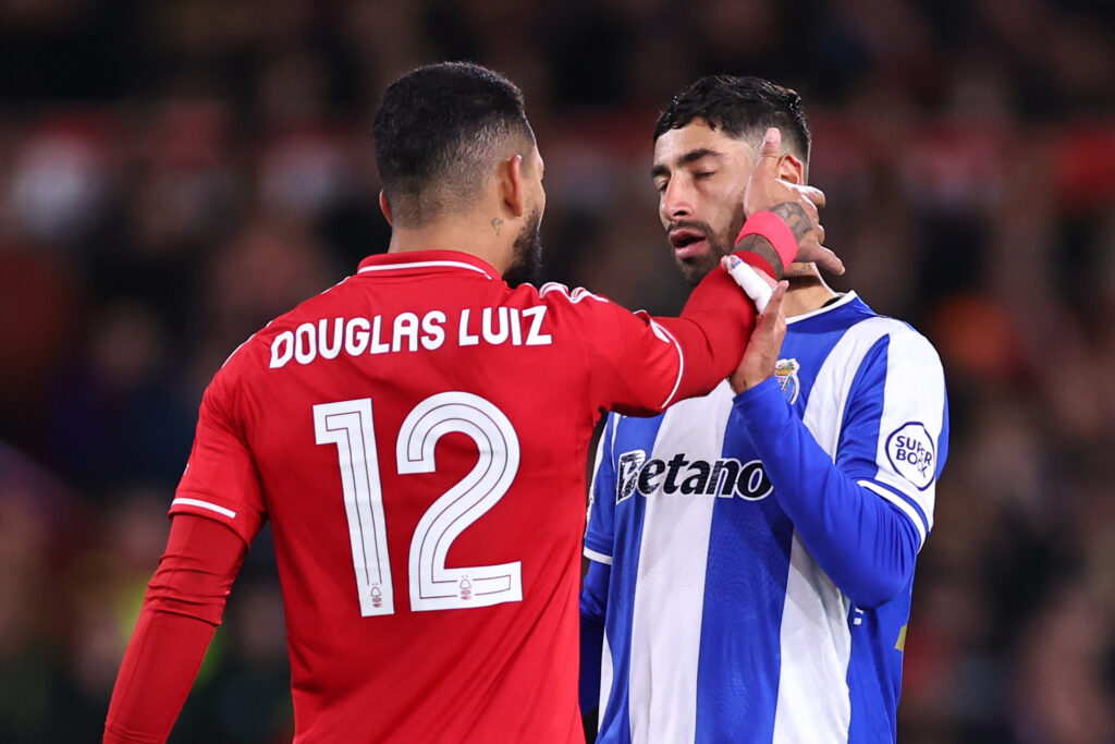 Douglas Luiz plays for Nottingham Forest vs Porto