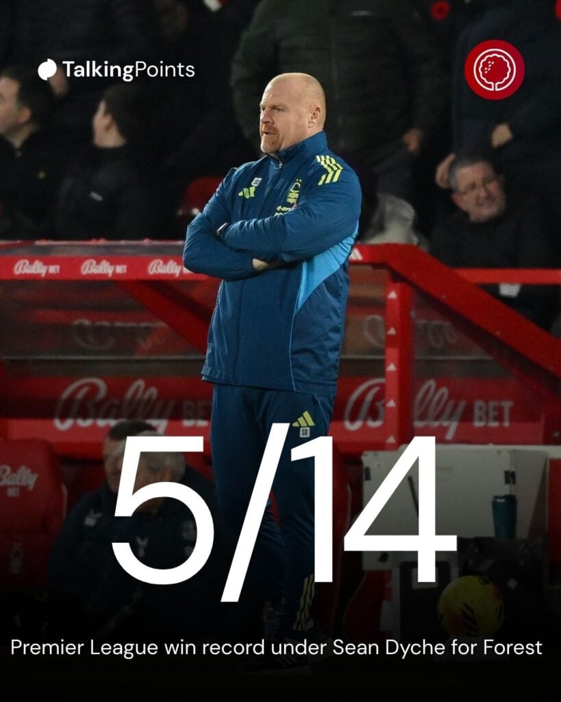 Sean Dyche looks on as Forest lose