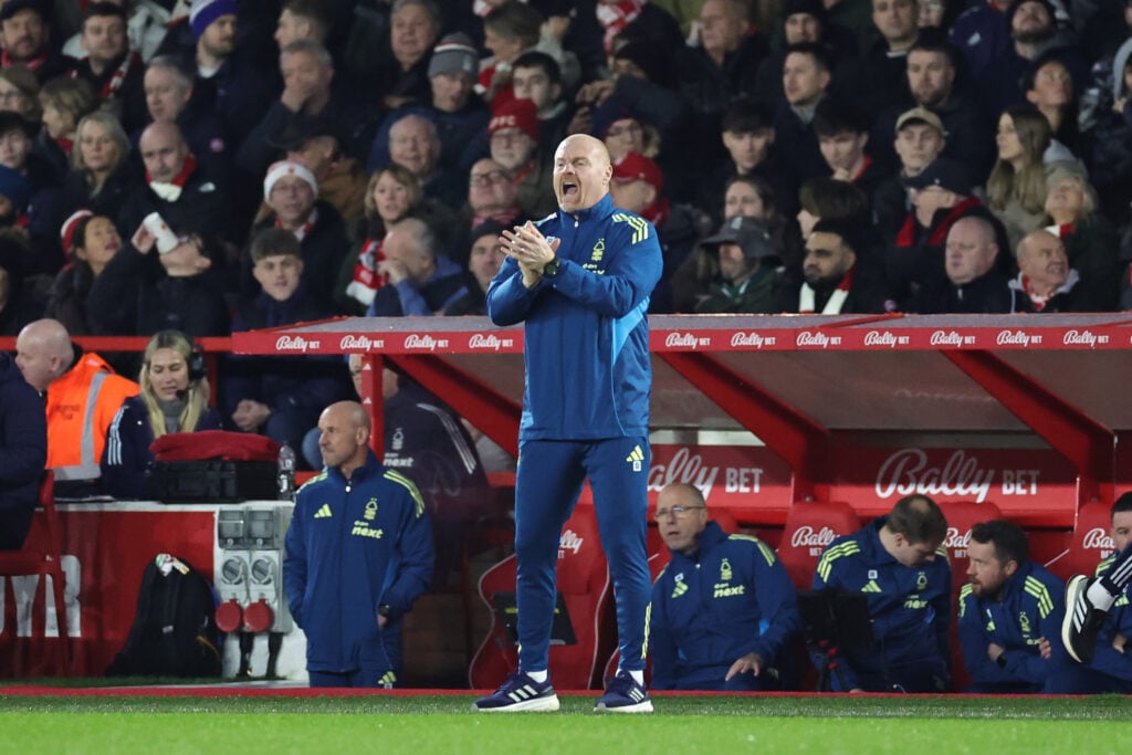 Sean Dyche watches his Nottingham Forest team vs Arsenal