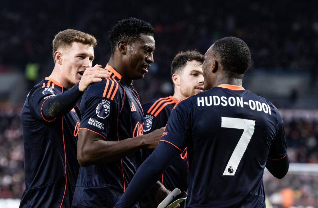 Taiwo Awoniyi celebrates scoring for Nottingham Forest