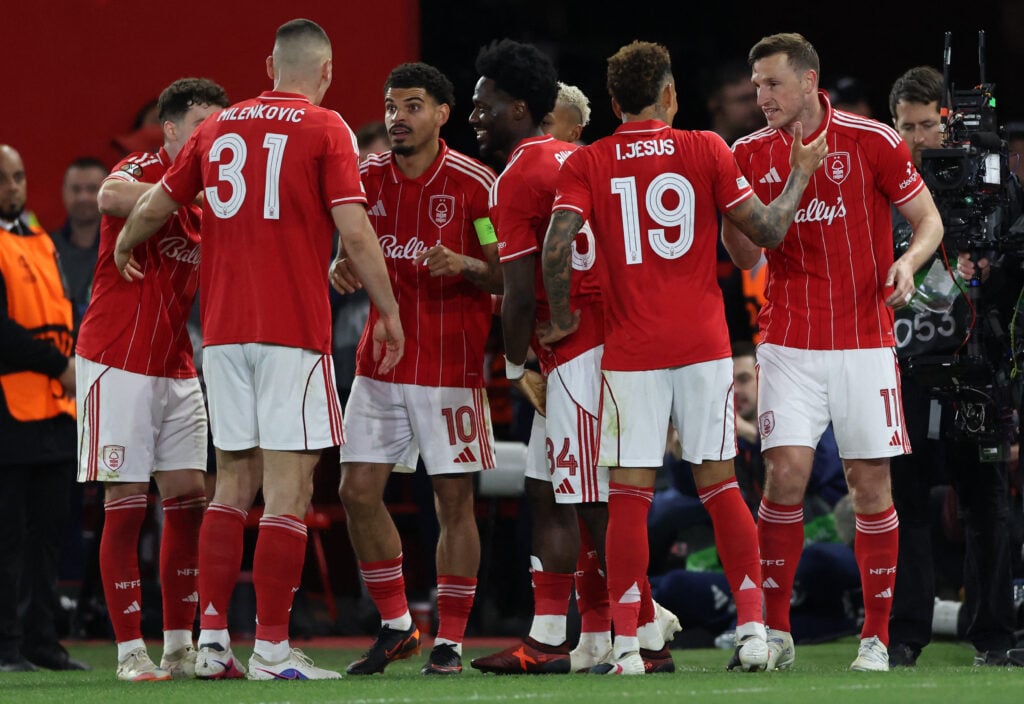 Nottingham Forest celebrate vs Aston Villa.
