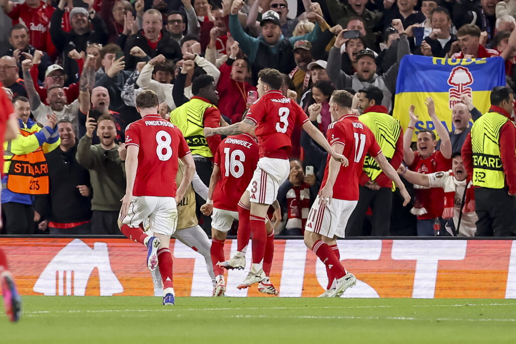 Nottingham Forest celebrate in the Europa League.