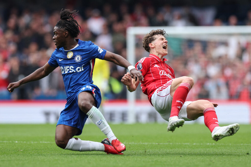 Nottingham Forest star Ryan Yates is fouled.