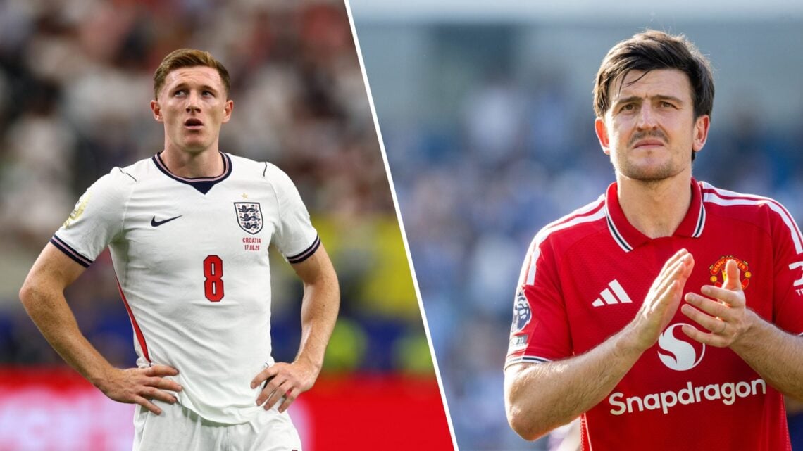 Left: Elliot Anderson plays for England and Right: Manchester United star Harry Maguire