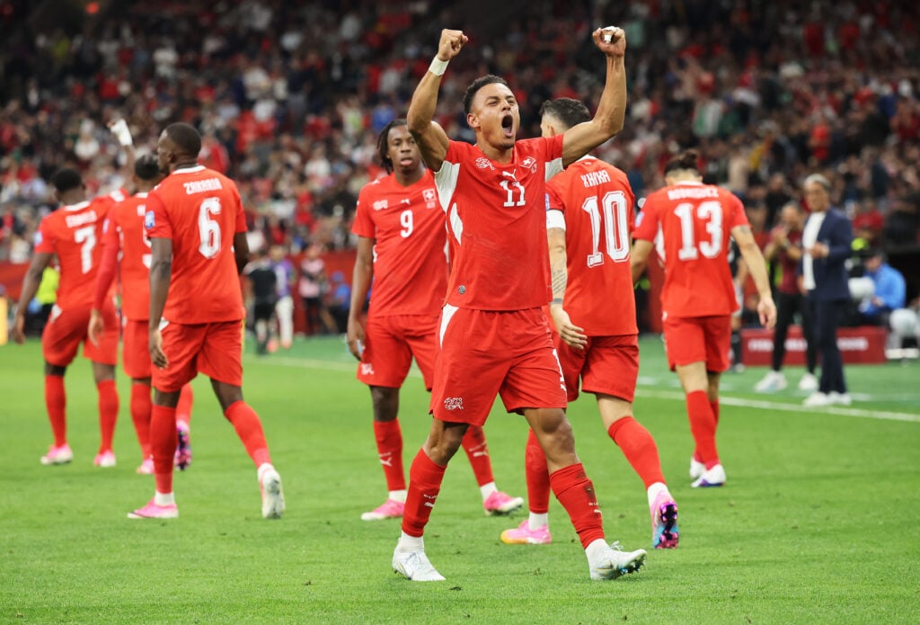 Dan Ndoye celebrates beating Colombia