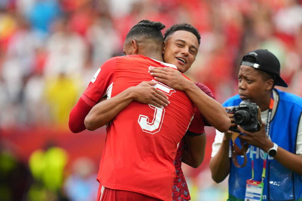 Dan Ndoye celebrates beating Colombia